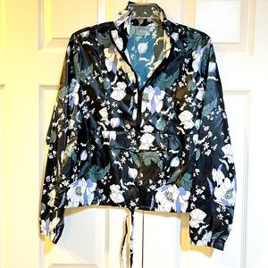 NWT-JESSICA SIMPSON-Blue Floral Half Zip-Windbreaker Packable Jacket- Sz S